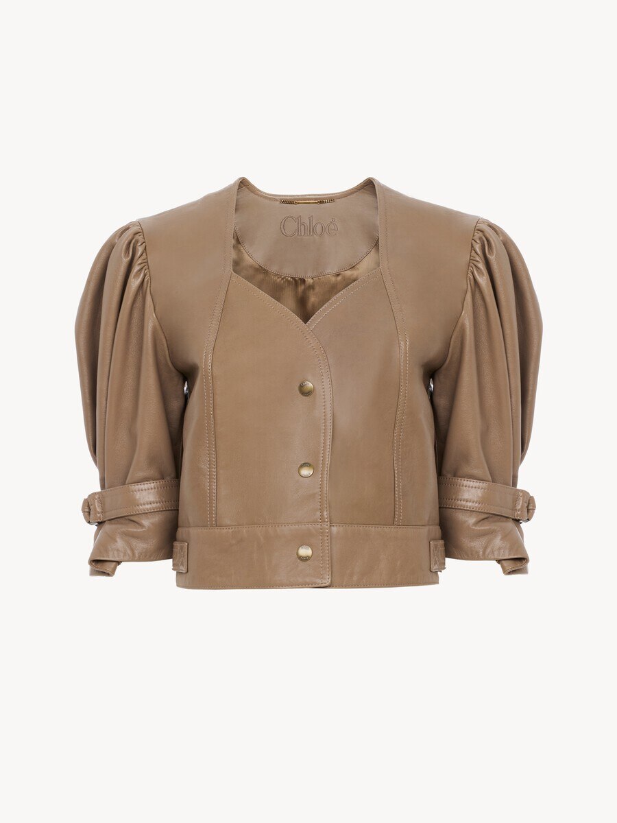 Cropped puff-sleeve jacket in leather - 2