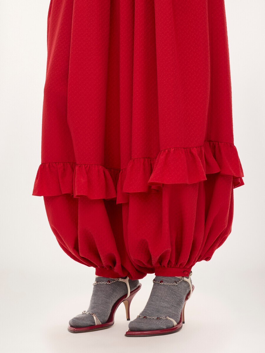 Fluid ruffled pants in silk jacquard - 10