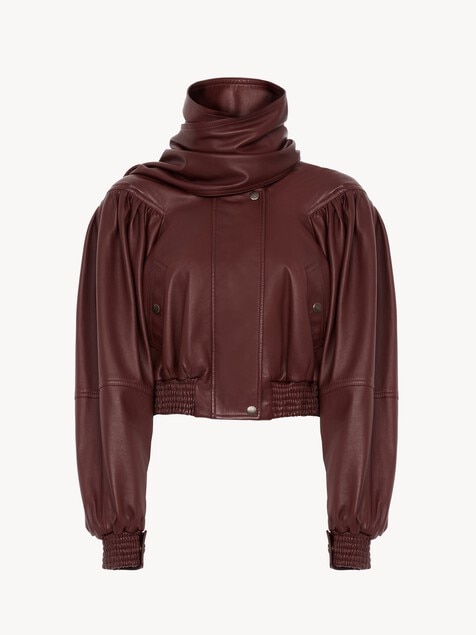 Cropped scarf jacket in leather