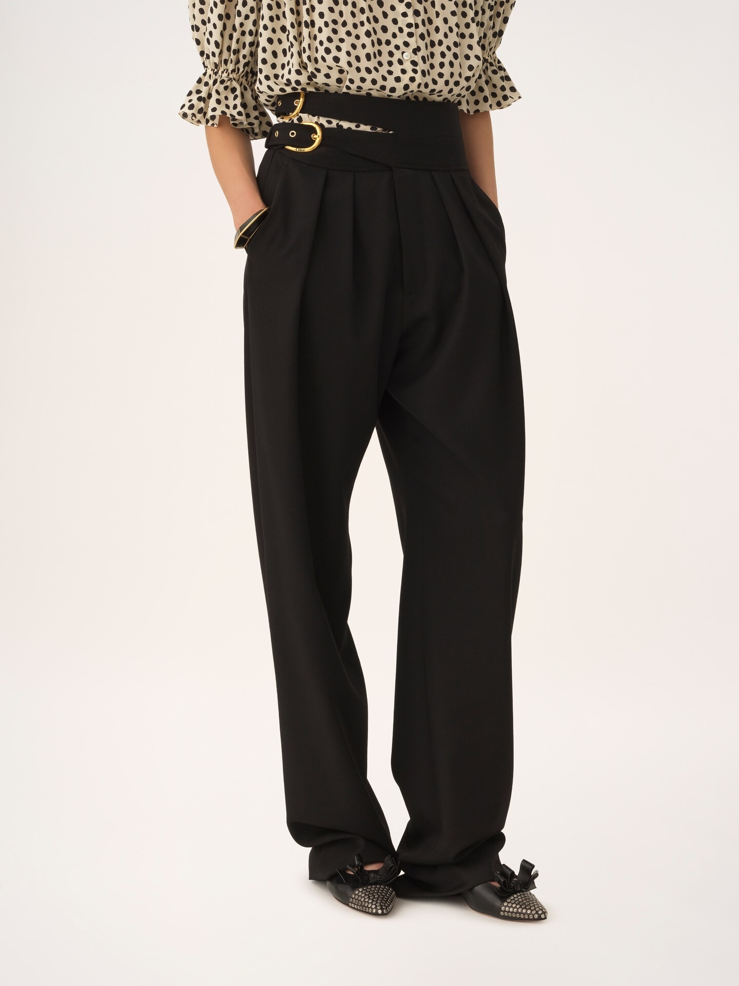 High-rise tailored trousers in wool grain de poudre - 6