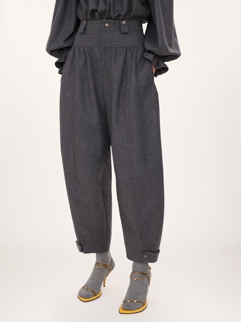 Pantalones barrel de talle alto de franela de lana y cachemira
