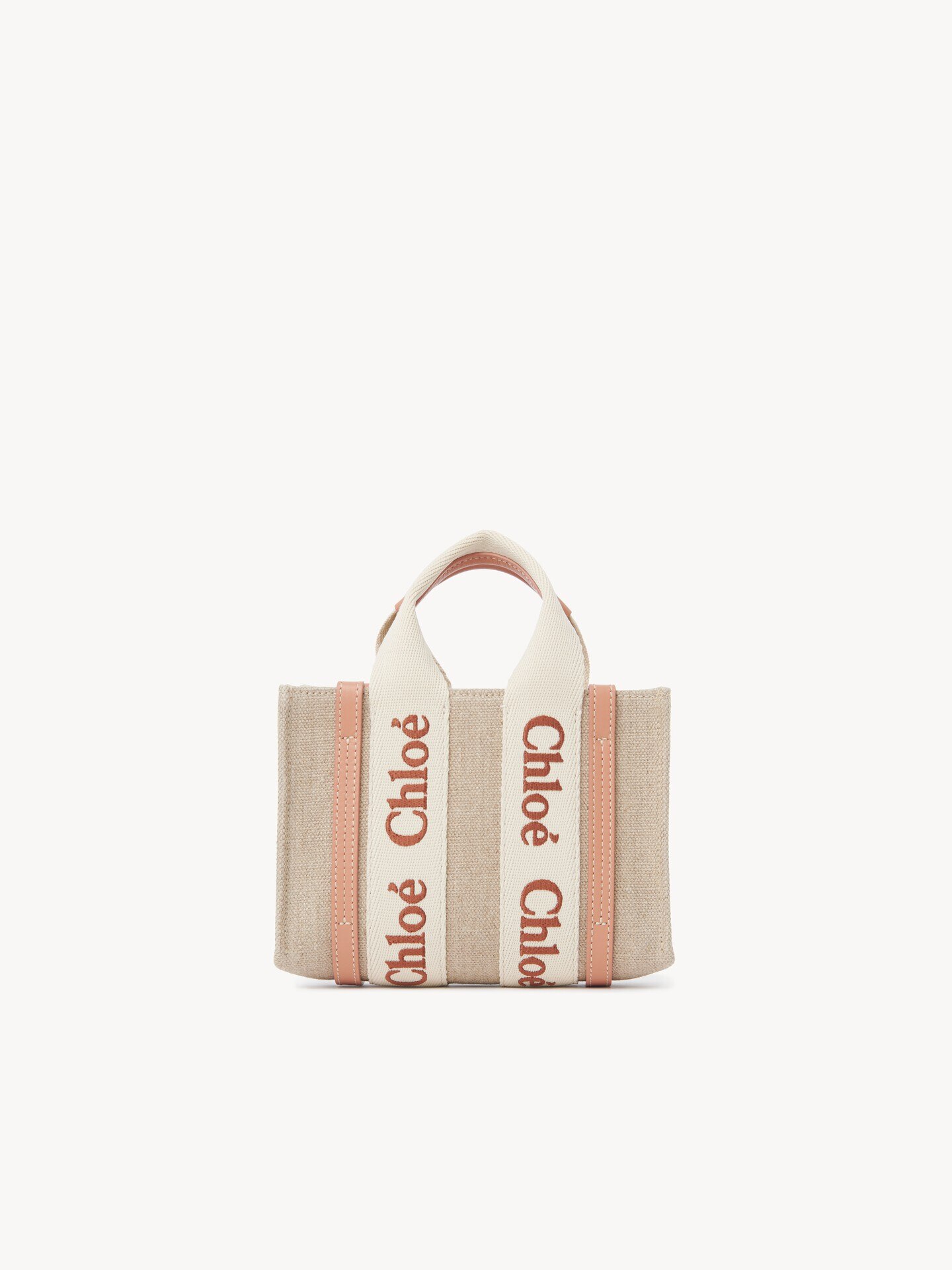 Mini Woody tote bag in linen & leather - 5