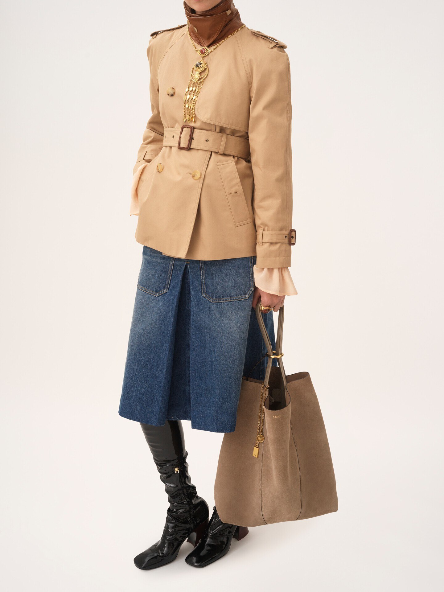 Large Chloé Spin tote bag in suede leather - 8