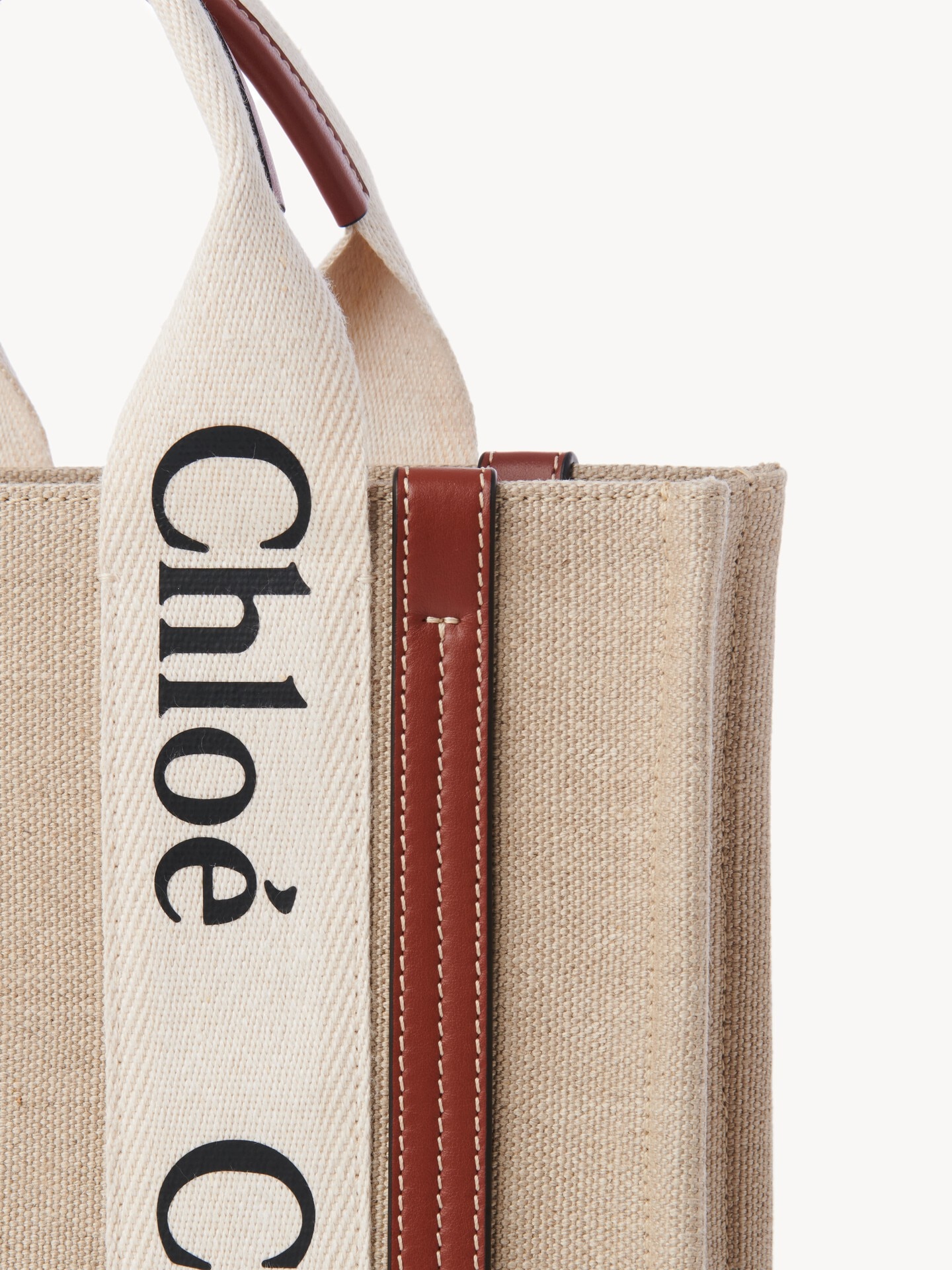 Small Woody tote bag in linen - 9