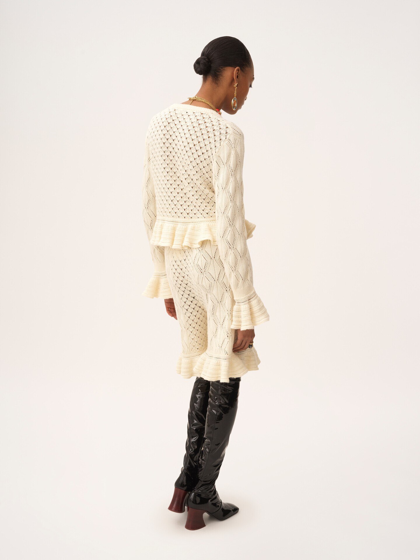 Ruffled logo cardigan in a silk, alpaca & cotton knit - 5