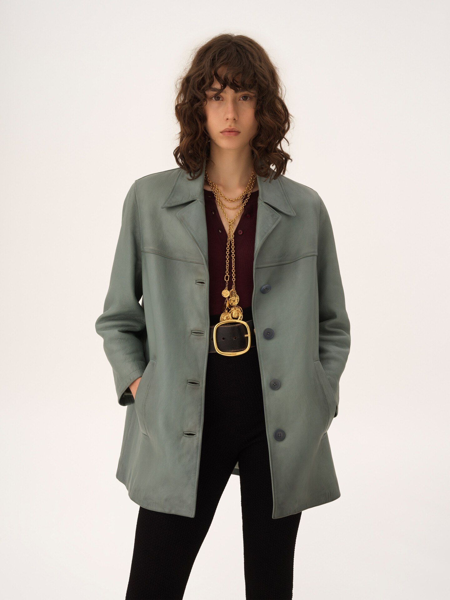 Single-breasted long jacket in leather - 4