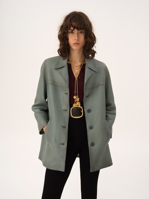 Single-breasted long jacket in leather