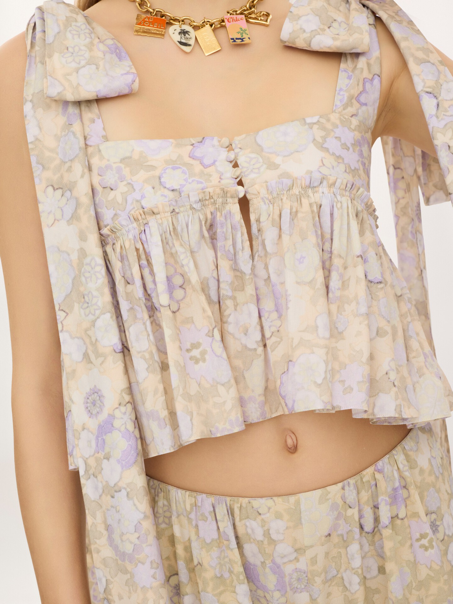 Tie-strap cropped top in soft cotton - 5