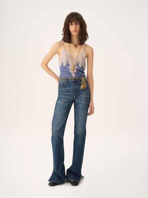 Camisole top in silk jacquard & lace