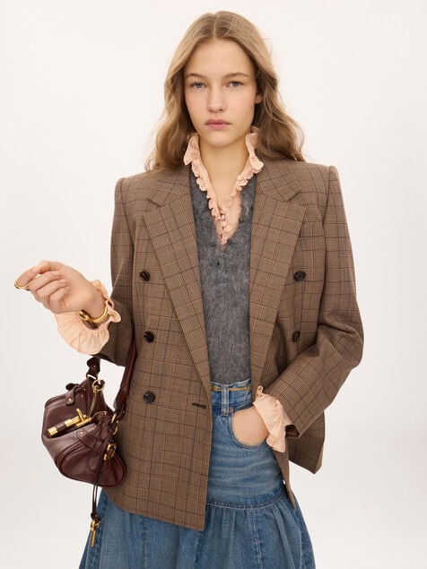 Chaqueta de sastre con doble botonadura de lana de cuadros