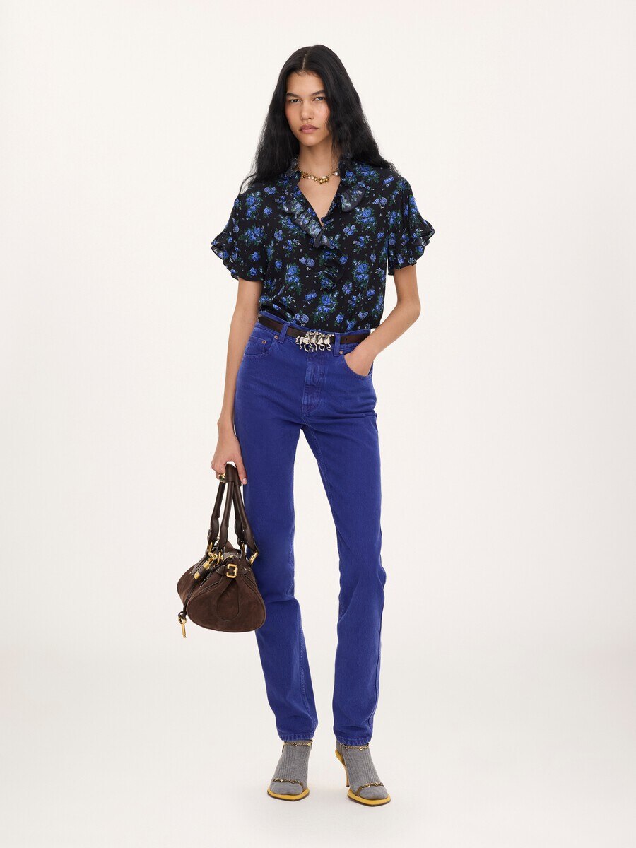 Short-sleeve ruffled top in cr&ecirc;pe de chine - 3