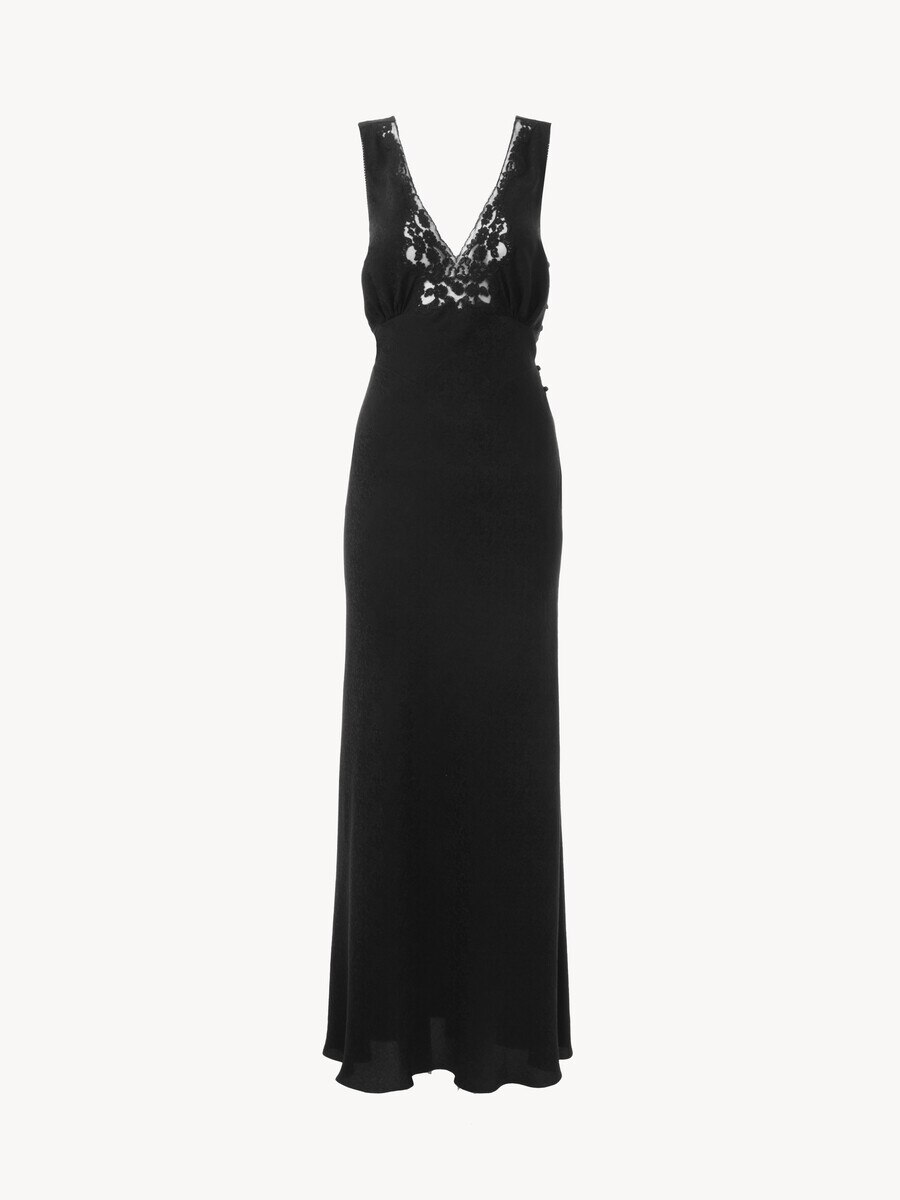Sleeveless column dress in silk jacquard & lace - 2