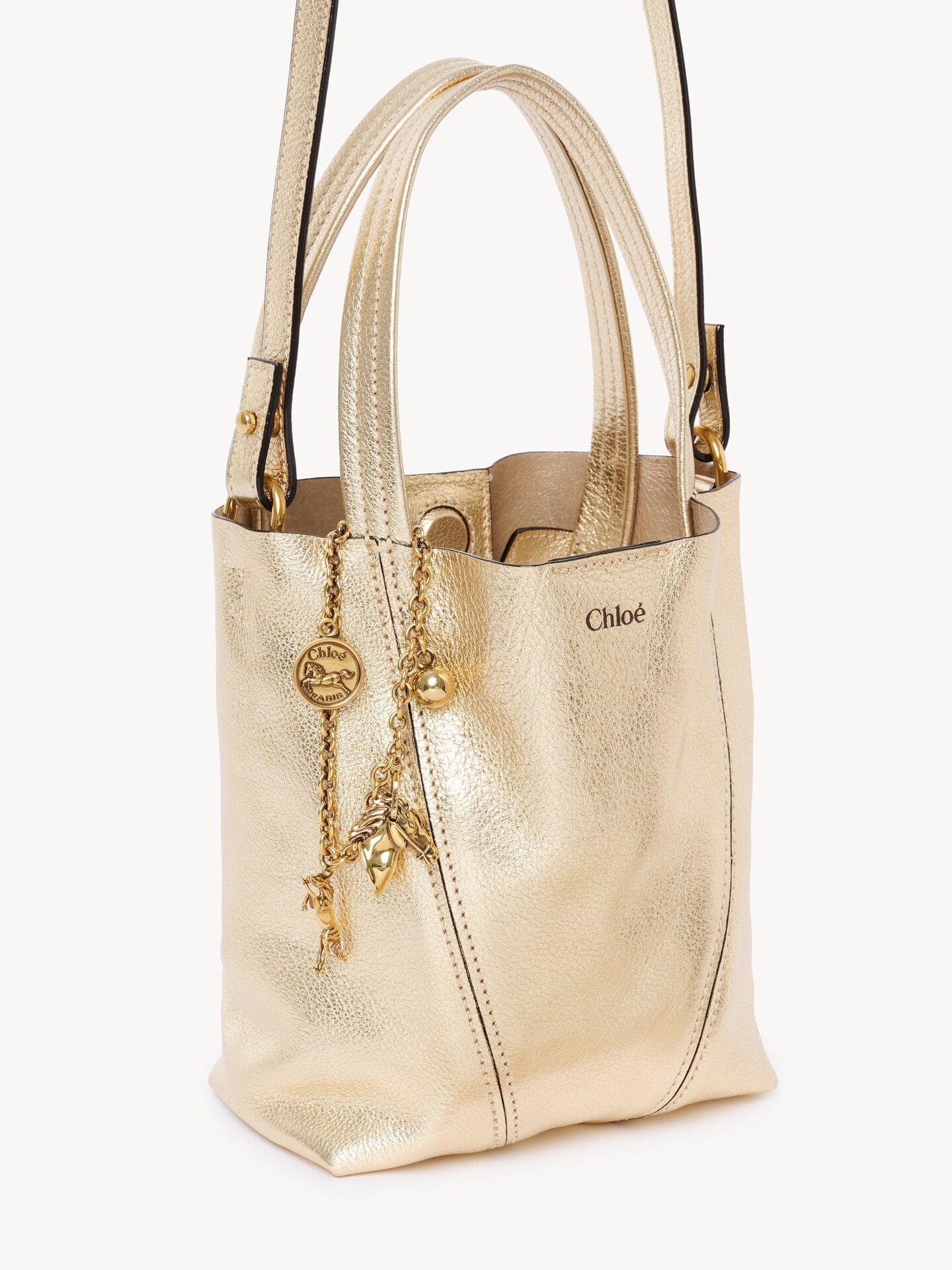 Small Chloé Spin tote bag in metallic leather with horse charms - 7