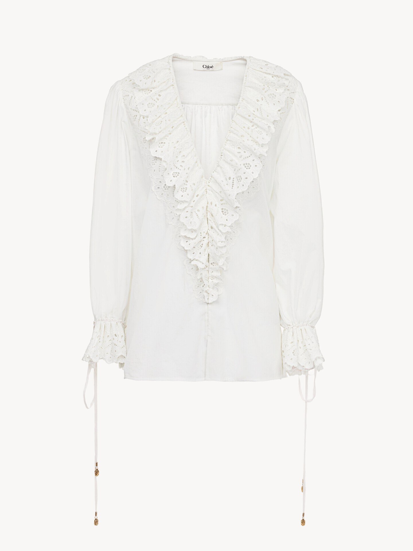 Puff-sleeve V-neck top in cotton voile - 2