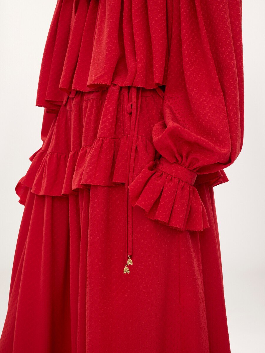 Fluid ruffled pants in silk jacquard - 9