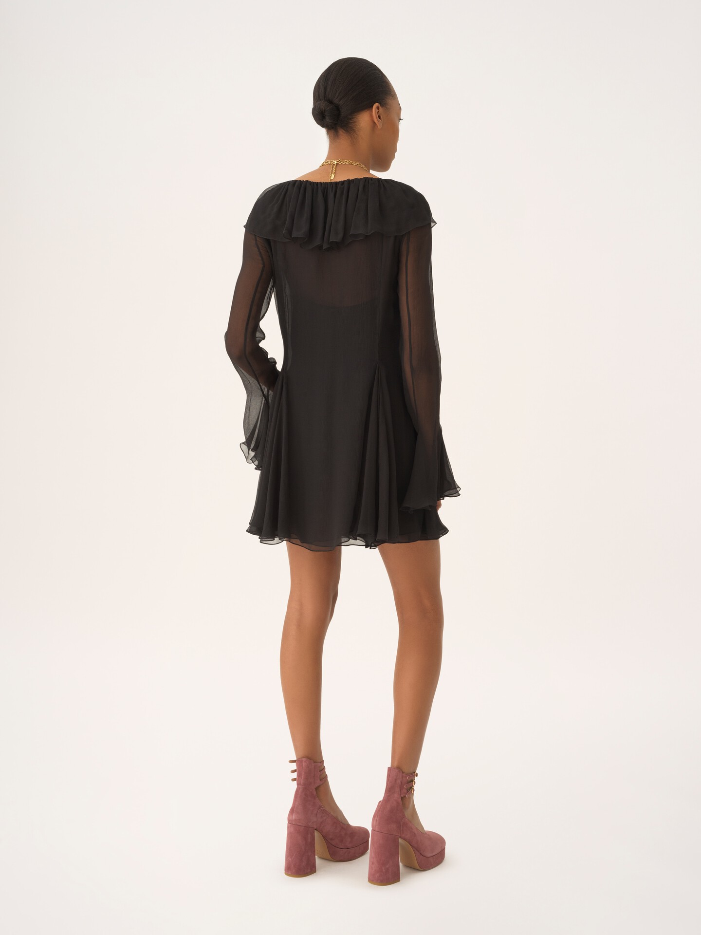 Minivestido acampanado de muselina de seda - 5