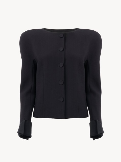 Chaqueta ajustada sin cuello de crep&eacute; de lana