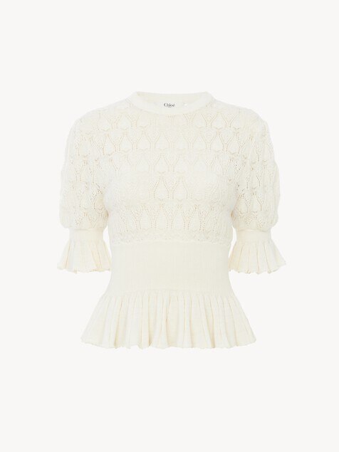 Short-sleeve ruffled jumper in a wool-mix knit