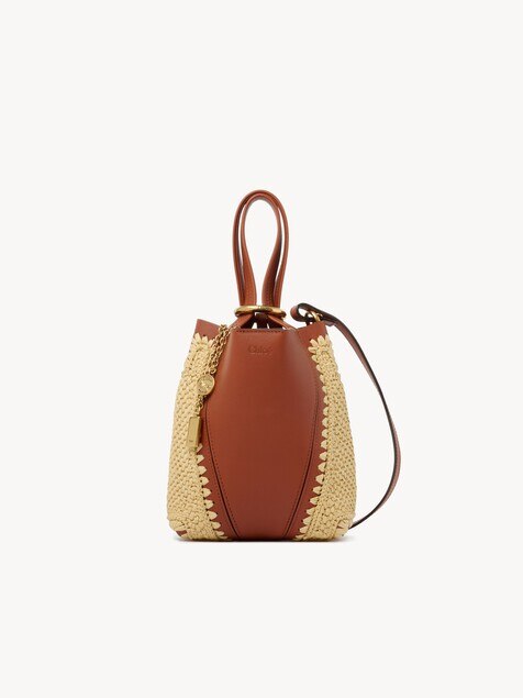 Small Chlo&eacute; Spin tote bag in raffia-effect & leather