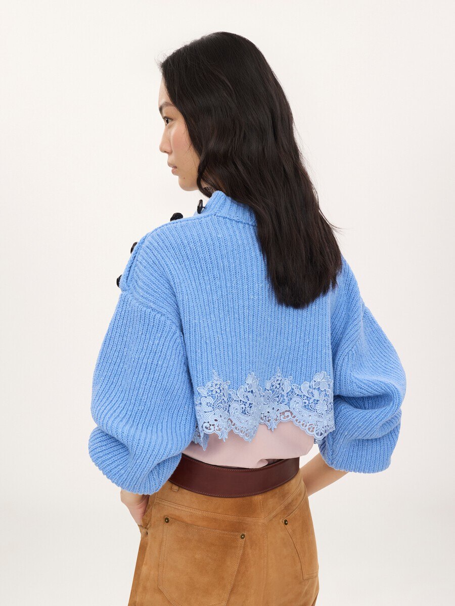 Cropped sweater in a merino wool knit & lace - 5