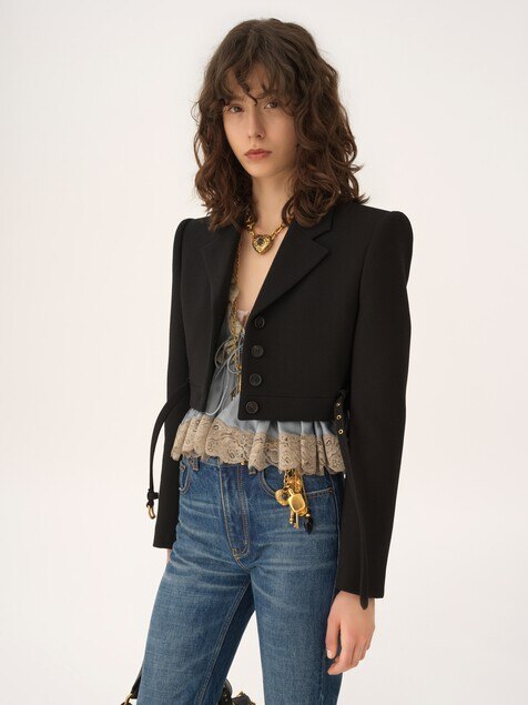 Cropped Spencer jacket in wool cr&ecirc;pe