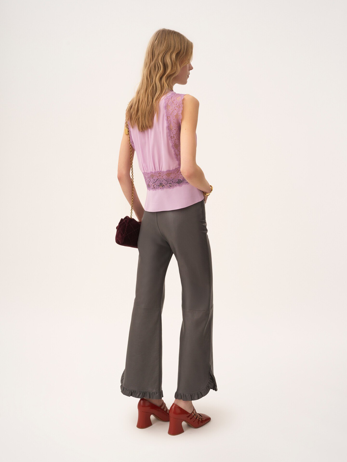 Ruffled flared trousers in leather - 5