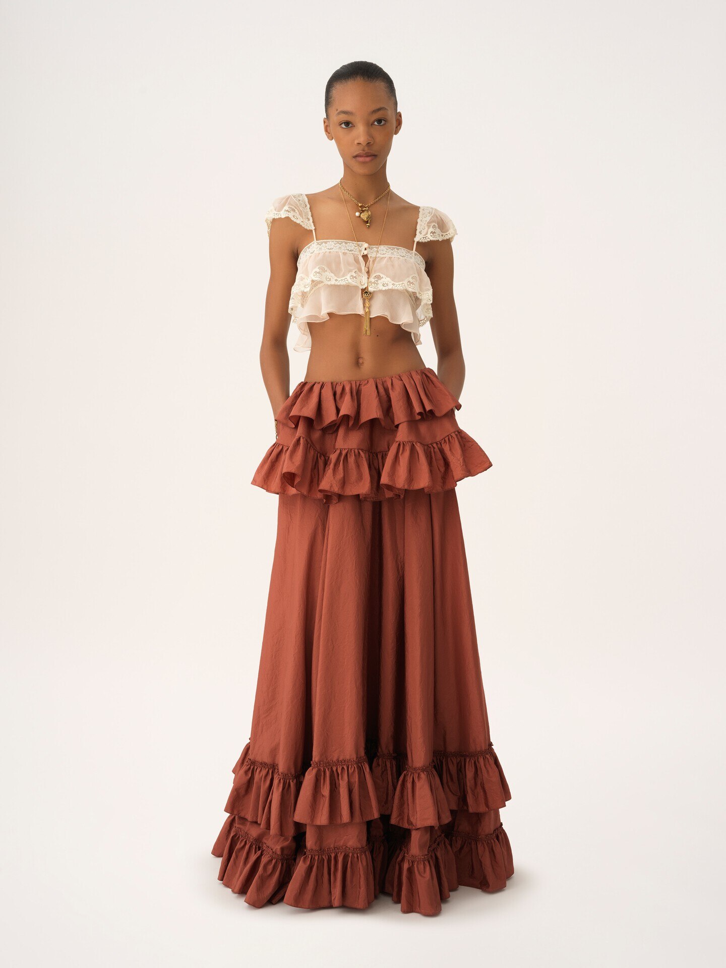 Tiered maxi skirt in washed silk taffeta - 3