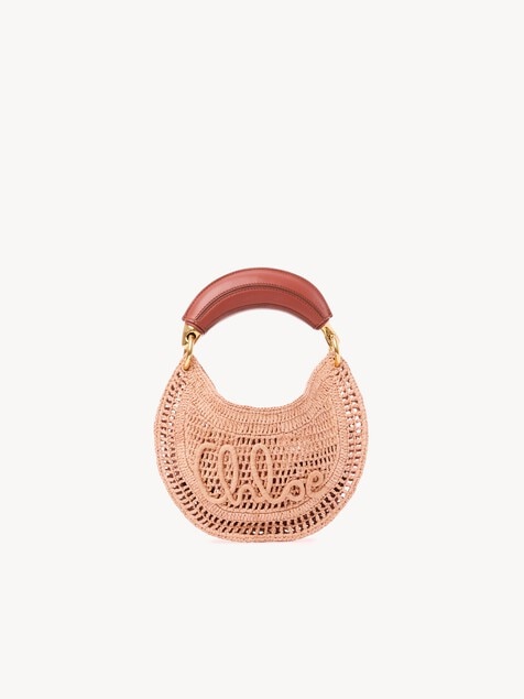 Mini Summer Banana hobo bag with strap in raffia