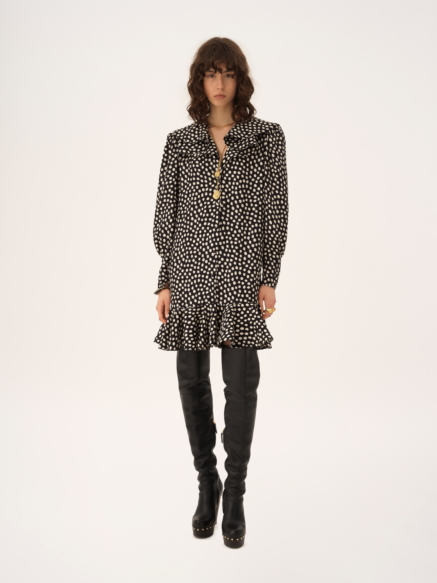 Long-sleeve mini dress in silk jacquard - 3