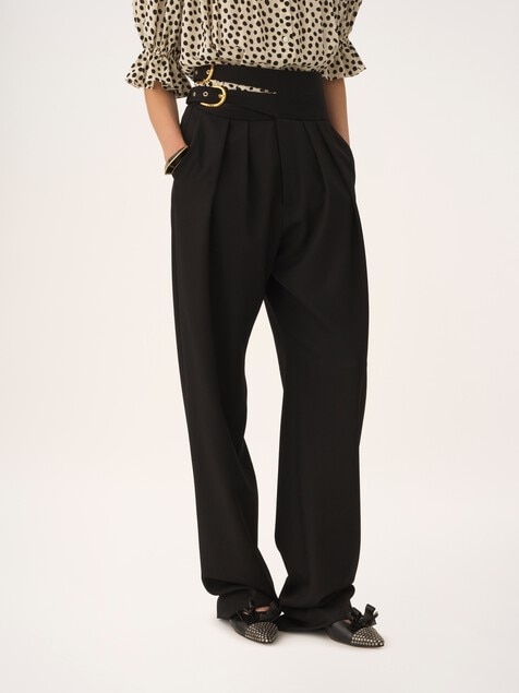 Pantalones de sastre de talle alto de lana grain de poudre