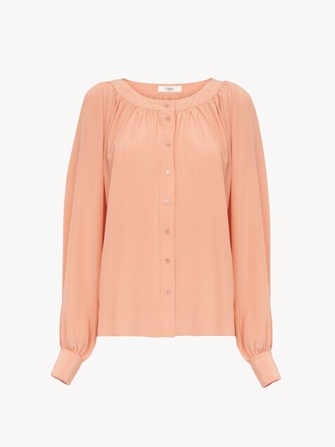 Scoop-neck blouse in cr&ecirc;pe de chine