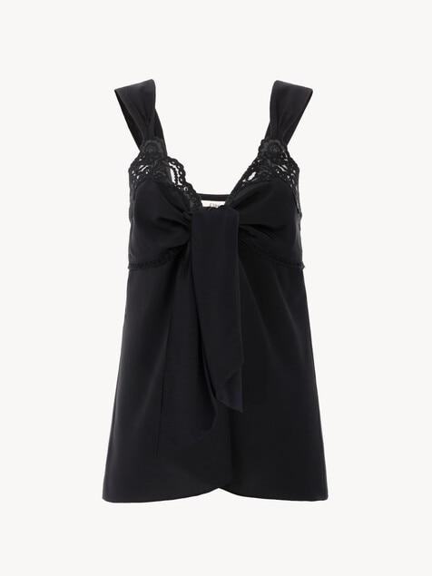 Fluid lingerie top in cr&ecirc;pe de chine & lace