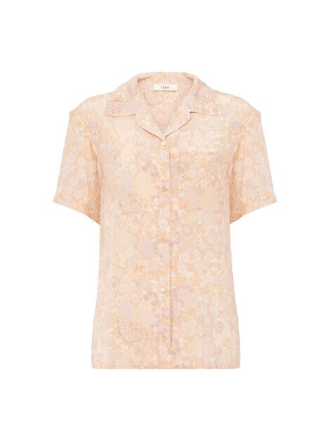 Short-sleeve blouse in cr&ecirc;pe de chine