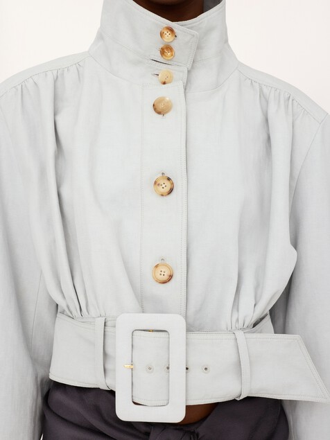 Chaqueta cropped con pa&ntilde;uelo de mezcla de lino y algod&oacute;n