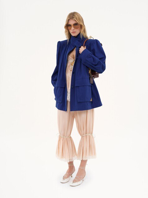 High-neck utilitarian jacket in cotton canvas