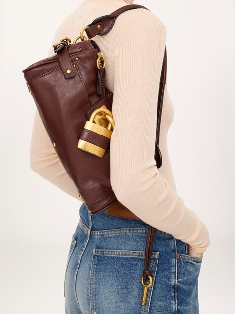 Small Paddington bag with strap in grained leather