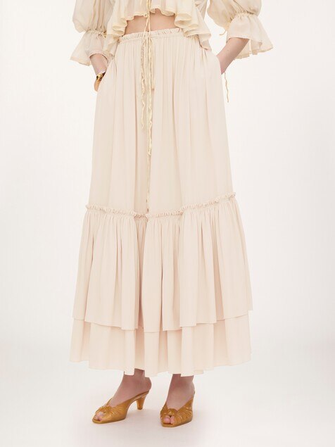 Long ruffled skirt in silk mousseline