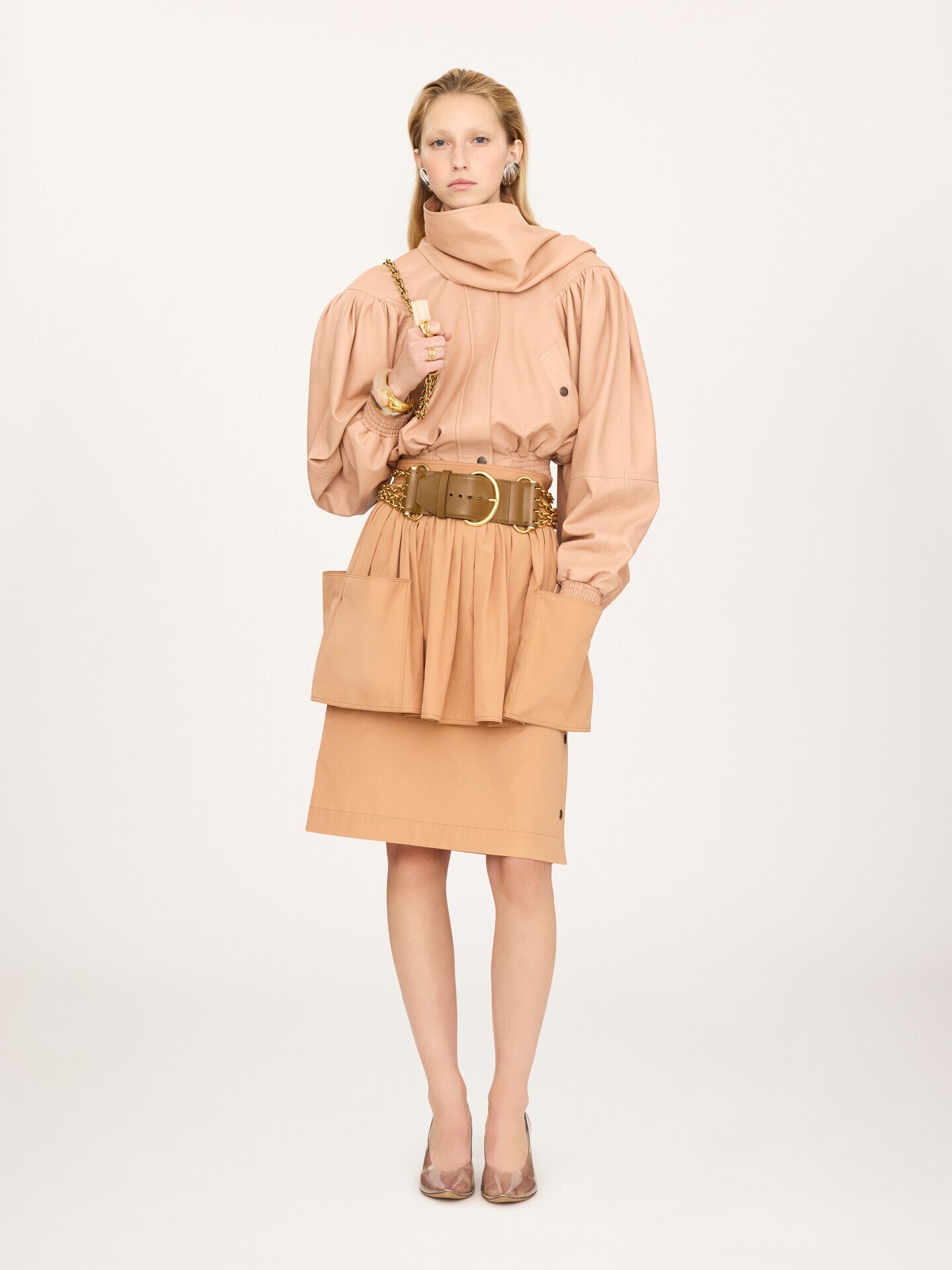 Layered knee-length skirt in cotton poplin - 3