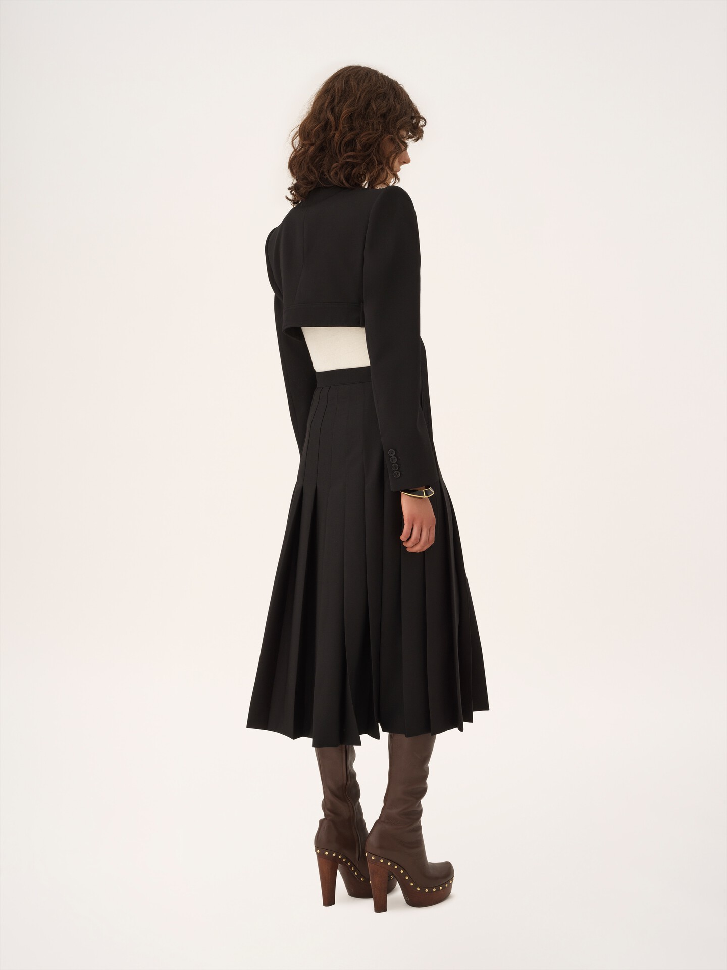 Cropped Spencer jacket in wool grain de poudre - 7