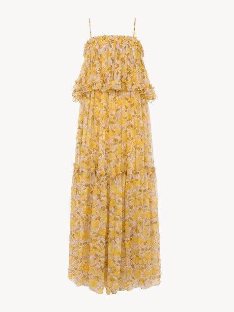 Thin-strap long dress in silk mousseline