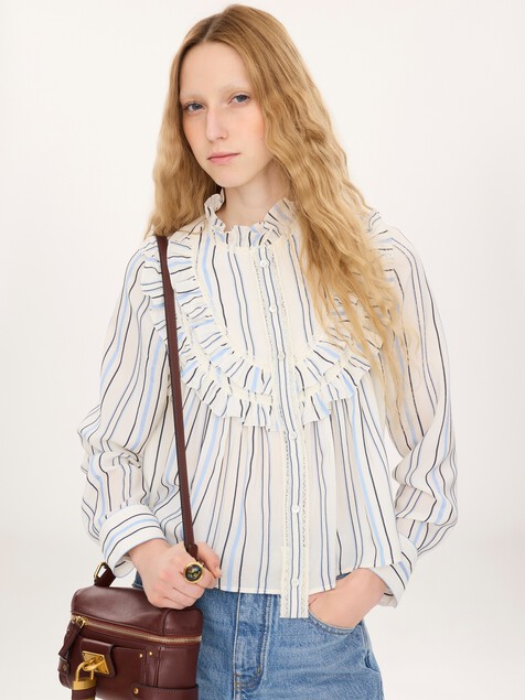 Blusa con volantes de jacquard de seda y encaje