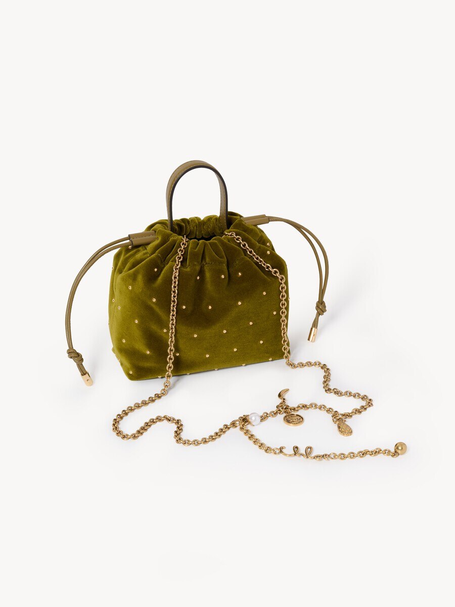 Mini Chlo&eacute; Icons shoulder bag with chain in velvet with studs - 3