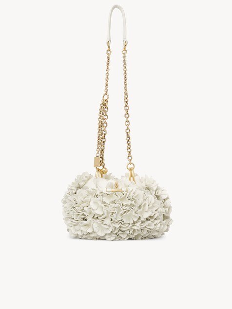 Chlo&eacute; Pliss&eacute; shoulder bag with chain in leather with flowers