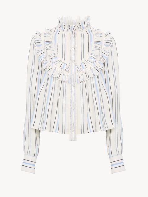 Blusa con volantes de jacquard de seda y encaje