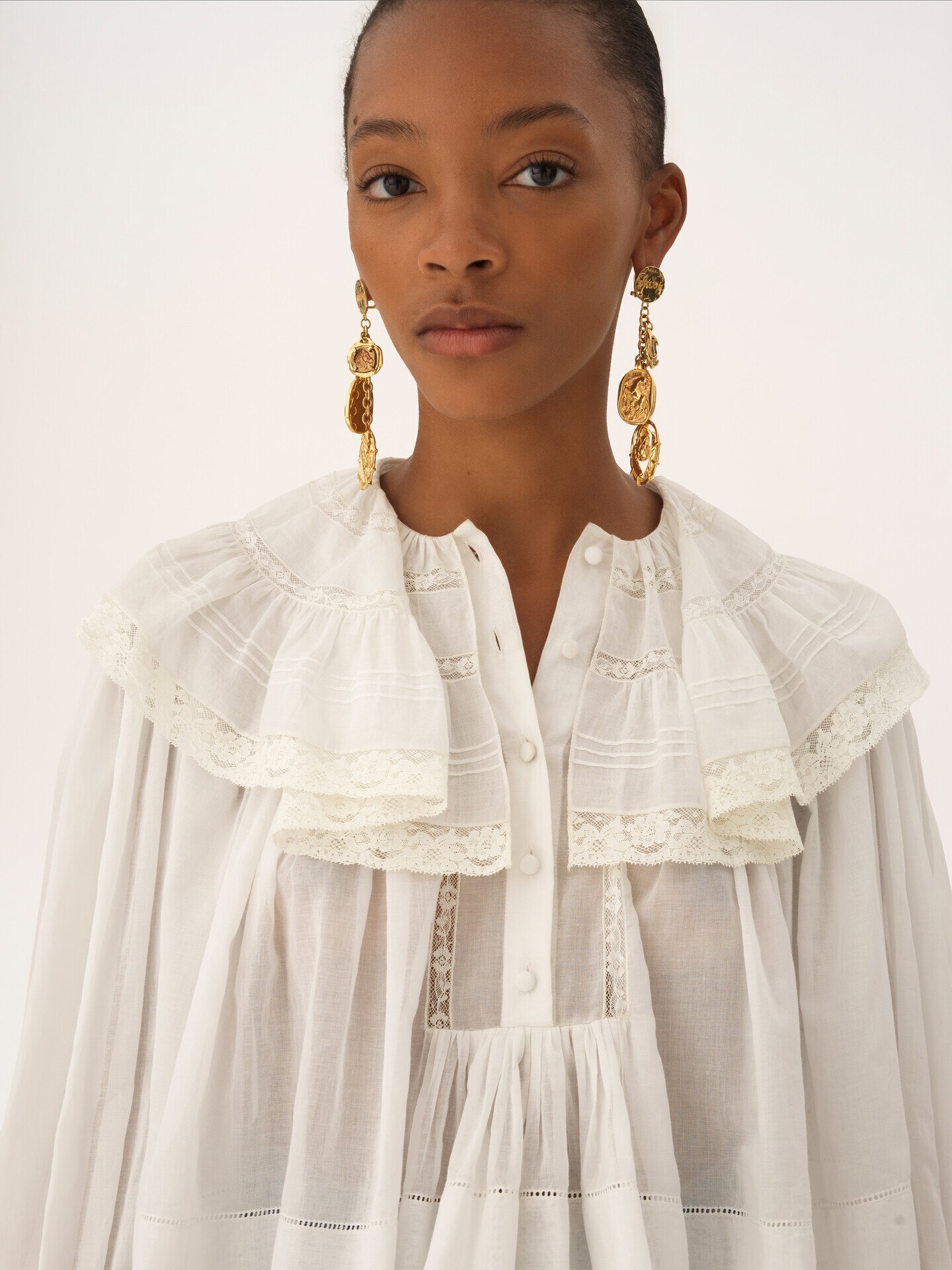 Cropped ruffled top in cotton voile & lace - 7