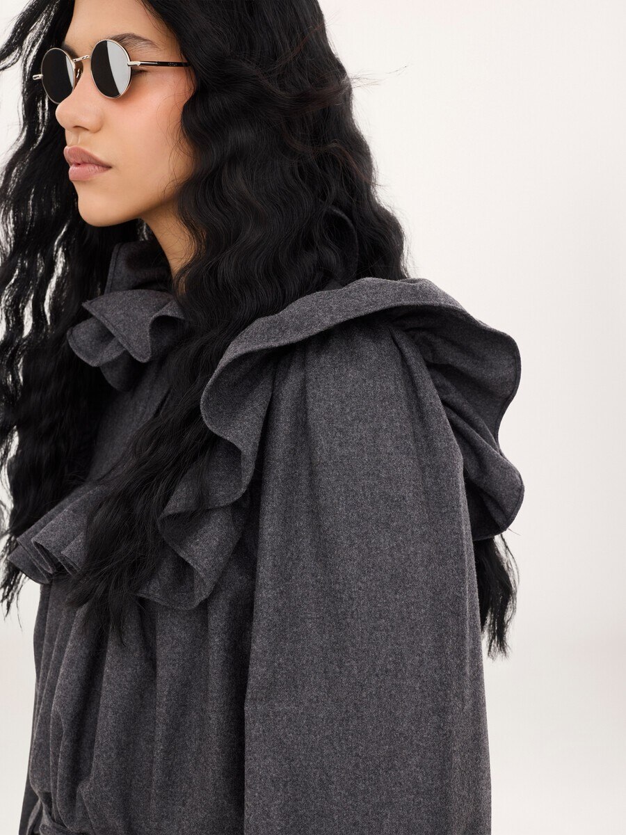 High-neck ruffle top in wool & cashmere flannel - 7