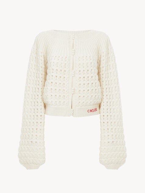 Round-neck cardigan in a wool & cashmere knit