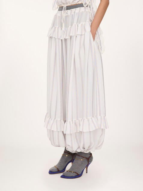 Fluid ruffled pants in silk lurex jacquard