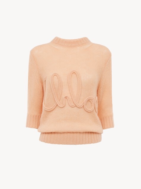 Jersey con logotipo de manga hasta el codo de punto de lana de alpaca y seda