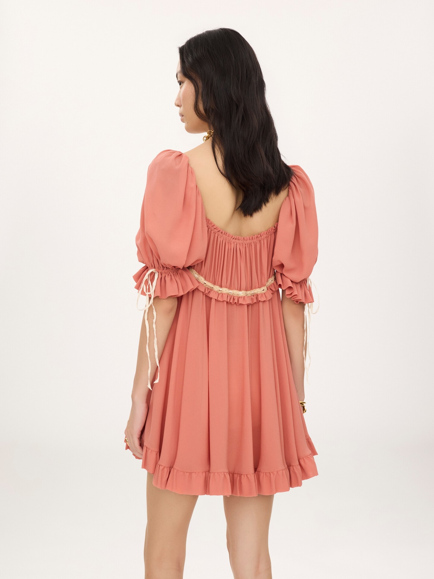Minivestido de manga abullonada de georgette de seda - 5